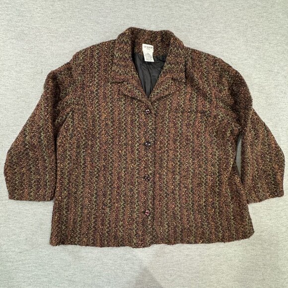 Liz Baker Woman Bouclé Button Front Coat Size 22W Multicolor Chevron Lined - Picture 3 of 15